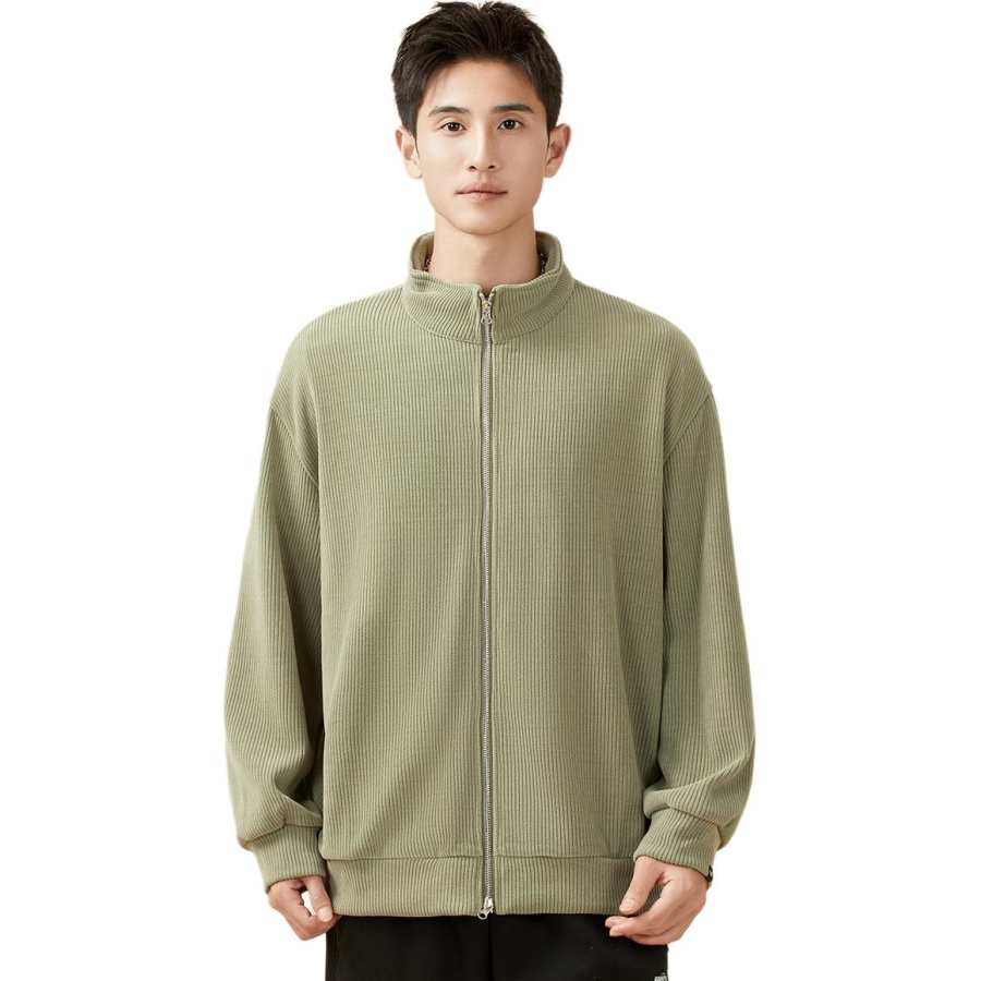 361° Knitwear Men's Yellow Stone Green Stand Collar Moderate Cardigan