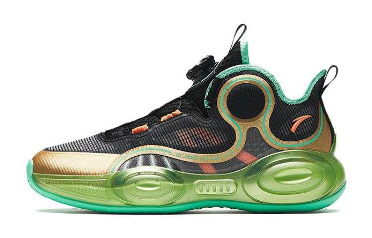 Antakids Alien 3 Fashion Slip Resistant Rebound Breathable Lightweight Cushioning Mid top Basketball Shoes Black Gold