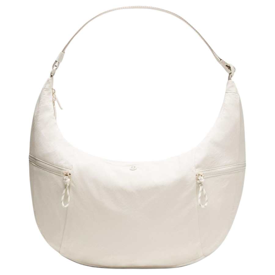 Lululemon Large Slouchy Nylon With Polyester Handbag Large Unisex Light Ivory & Gold
