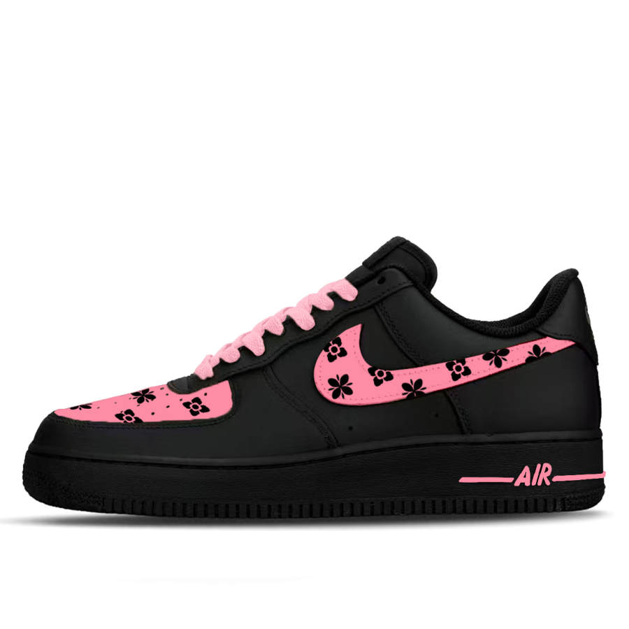Nike Nike Air Force 1 Floral Sweet Pink Abrasion Resistant Abrasion Resistant Low top Skateboard Shoes Unisex Black Pink