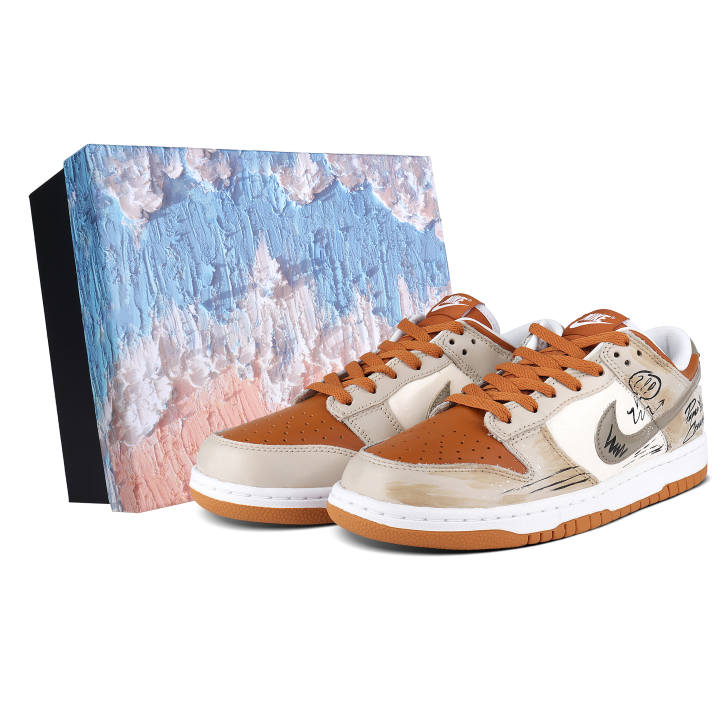 Nike Nike Dunk Caramel Graffiti Box Lightweight Breathable Lightweight And Breathable Low top Skateboard Shoes Unisex Beige