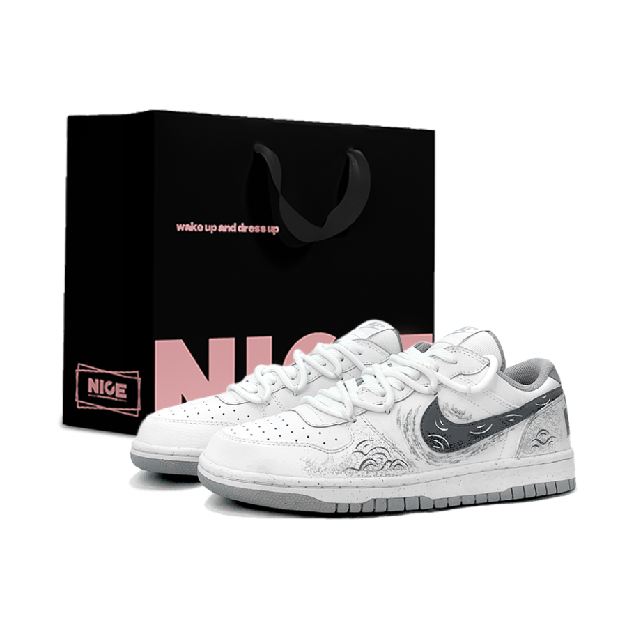 Nike Nike Big Shopping Bag, Cloud Wave Ink Shadow Low top Skateboard Shoes Men's Gray White
