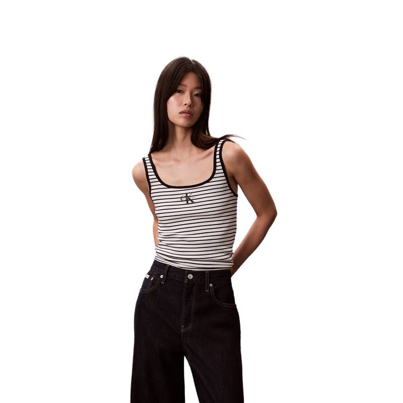 Calvin Klein Tank Tops Women's XDY Stripes Black Crew Neck Other