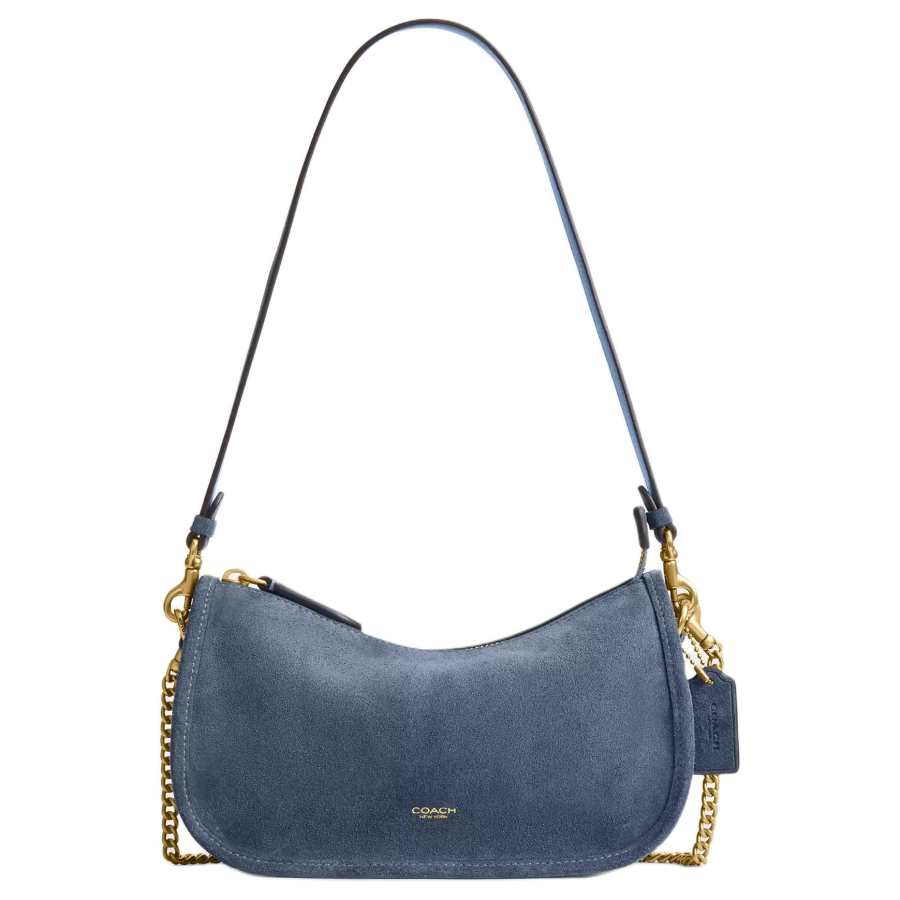 COACH Waverly Suede With Refined Calfskin Shoulder Bag Medium Women's Light Blue