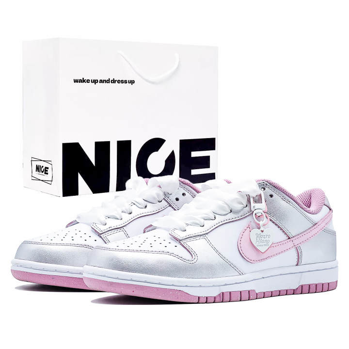 Nike Nike Dunk Wear resistant And Lightweight Low top Skateboard Shoes Women's Pink Silver