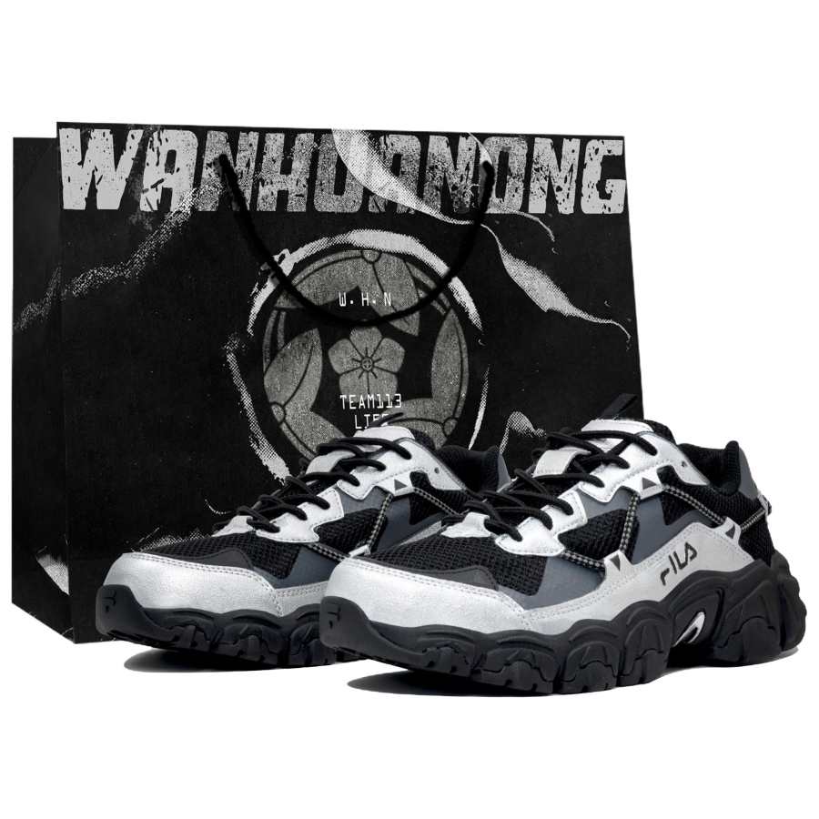 FILA RUNNING Slip Resistant Abrasion Resistant Low top Casual Shoes Unisex Black Silver