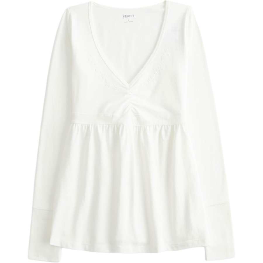 Hollister/ T Shirts Women's White V Neck Moderate Straight Fit