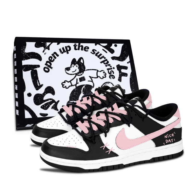 Nike Nike Dunk Black White, Pink Sweet Day Leather Slip Resistant, Abrasion Resistant, Lightweight Cushioning