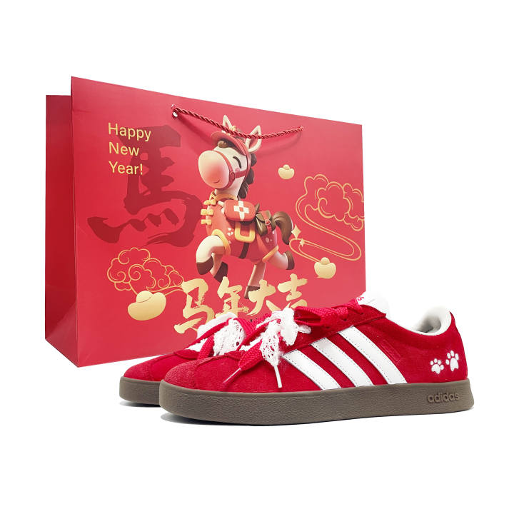 Adidas Adidas VL COURT 2.0 Red Cat Paw Synthetic Leather, Split Cow Leather Coverage Abrasion Resistant Low top