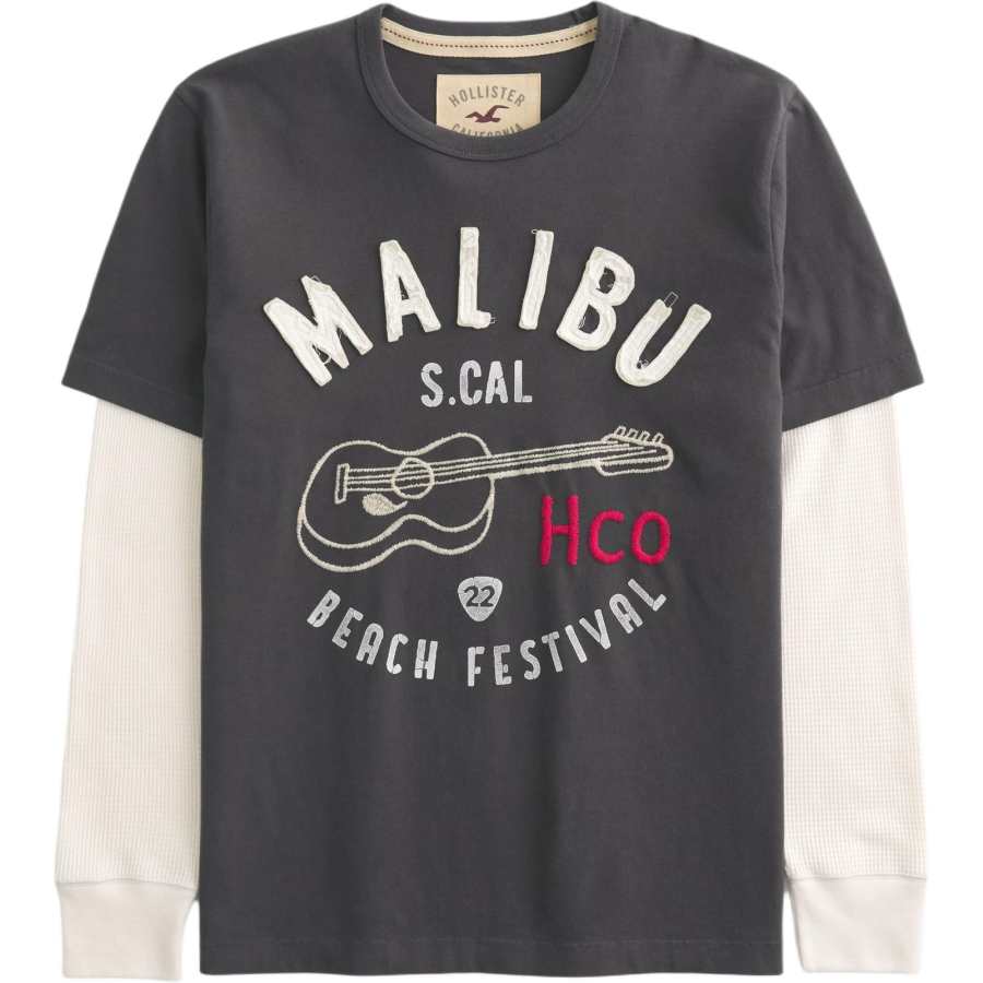 Hollister/ T Shirts Men's Black Crew Neck Moderate Mock Two Piece