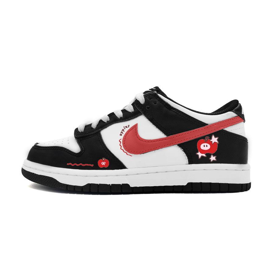 Nike Nike Dunk Red Apple Leather Cushioning Low top Skateboard Shoes Women's Black White