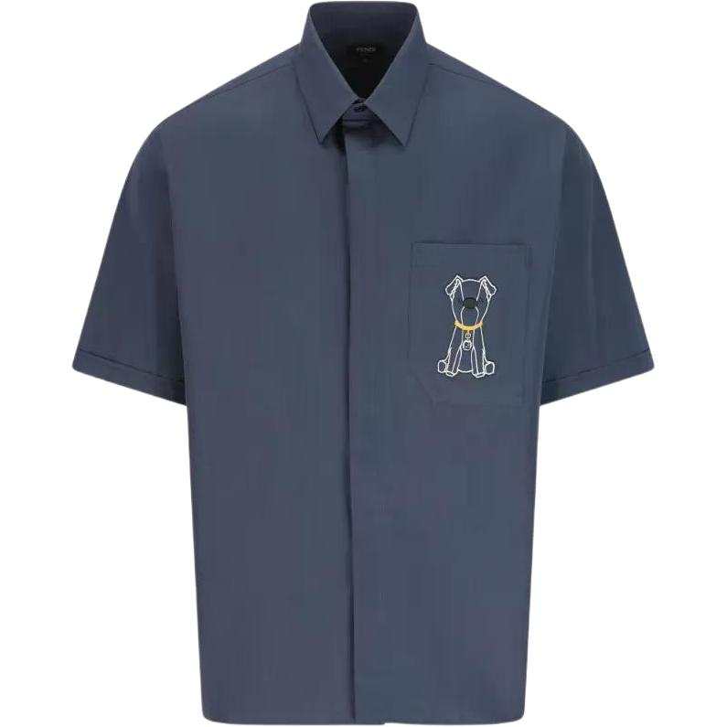 Fendi dog-embroidered pocket shirt