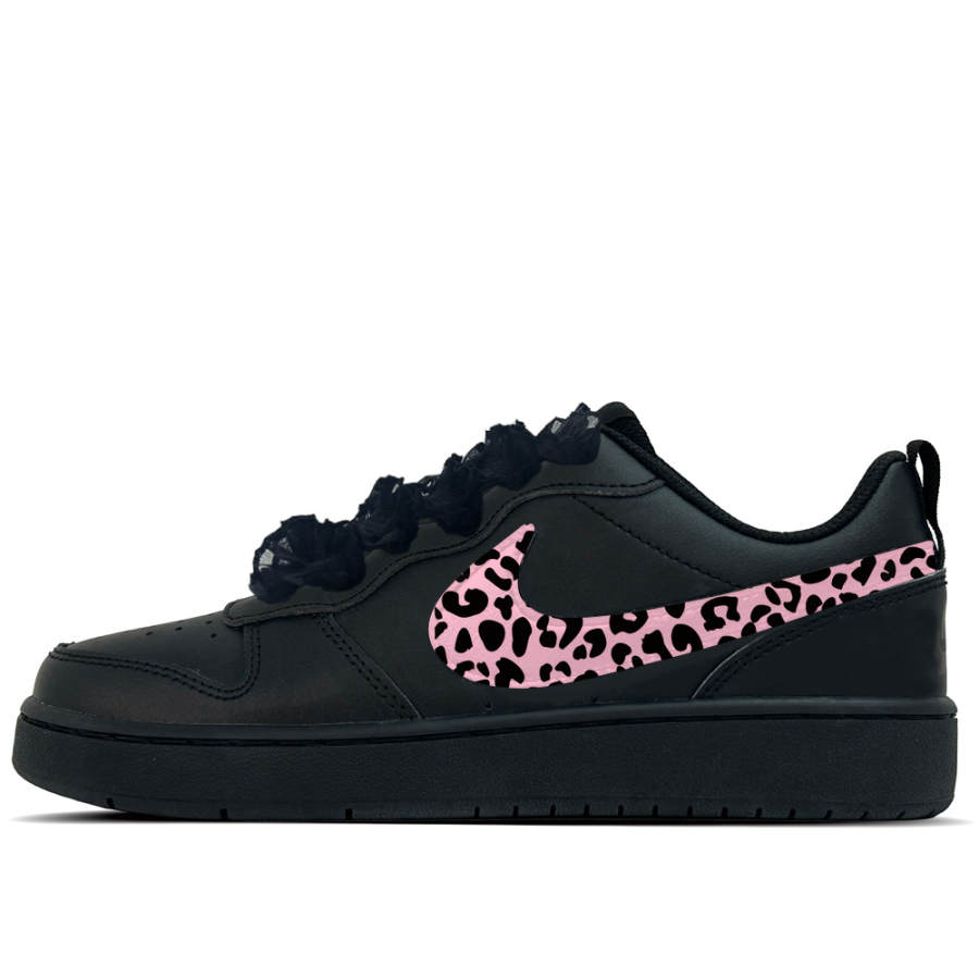 Nike Nike Court Borough Pink Leopard String Leather Slip Resistant Low top Kids' Skateboarding Shoes Black Teenagers