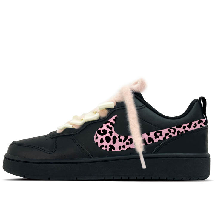Nike Nike Court Borough Soft Pink Leopard Shadow Leather Slip Resistant Abrasion Resistant Low top Kids' Skateboarding Shoes