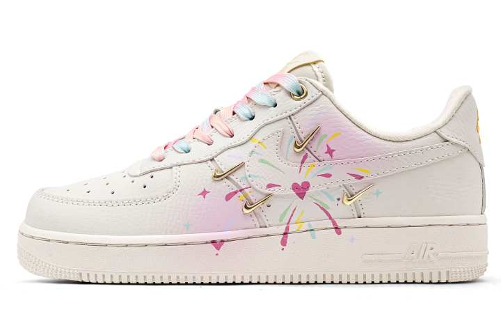 Nike Nike Air Force 1 Firework Cushioning Lightweight Slip Resistant Low top Skateboard Shoes Women's White Pink