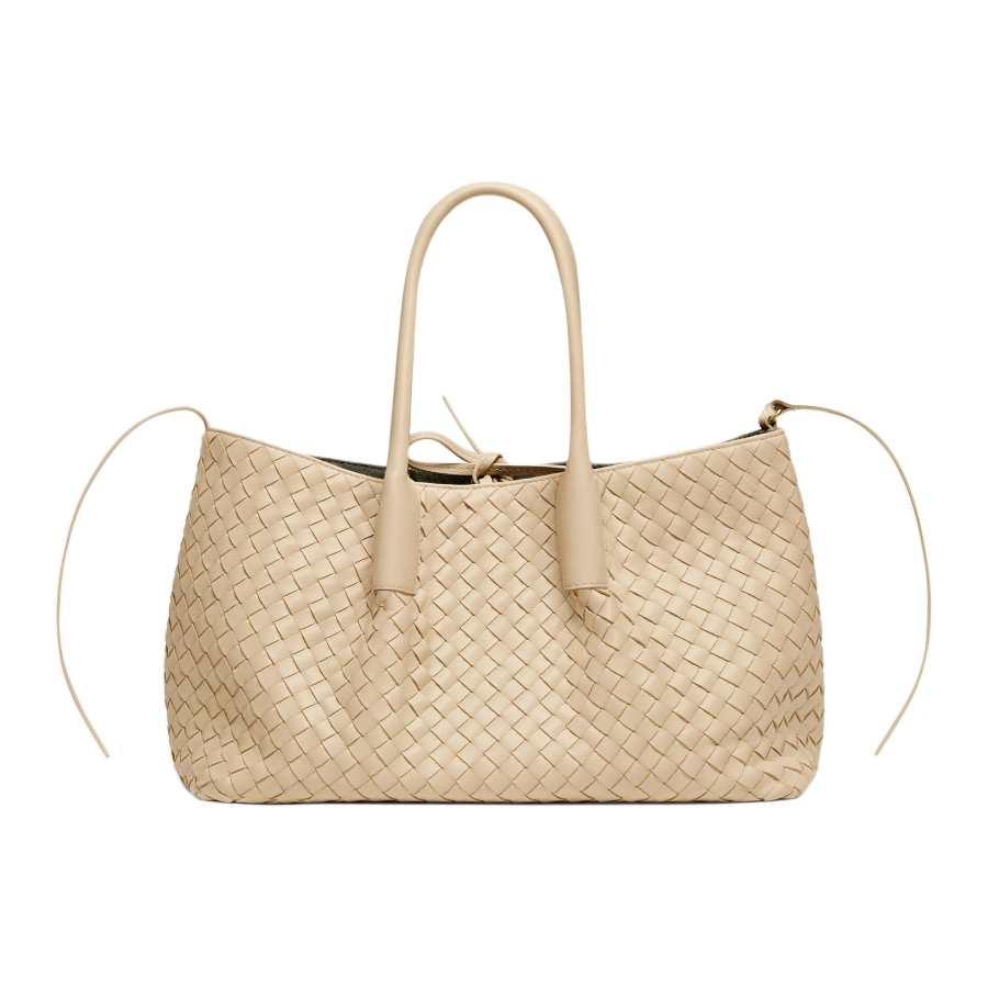 Bottega Veneta Intrecciato Cow Leather Tote Bag, Shopping Bag, Handbag Regular Women's Travertine & Acid Olive Green