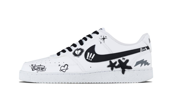 Nike Nike Court Vision 1 Sky Graffiti Abrasion Resistant Abrasion Resistant Low top Skateboard Shoes Unisex Black