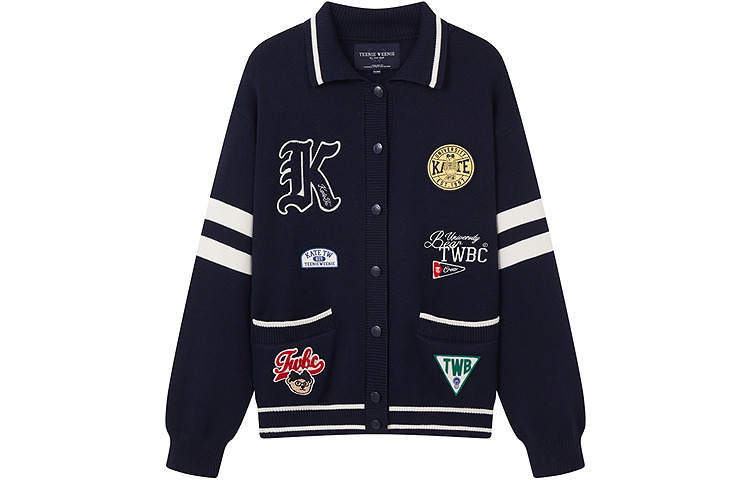 Teenie Weenie Knitwear Women's Navy Blue Polo Collar Moderate Cardigan