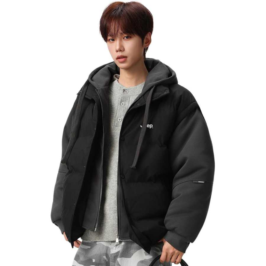 Jeep Puffer Jackets Unisex Hooded Thickened Mock Two Piece Puffer Jacket