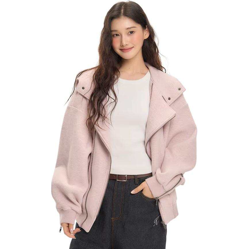 SIXUSICHOU Sweatshirts Women's Pink Fleece Lined Turtleneck Moderate