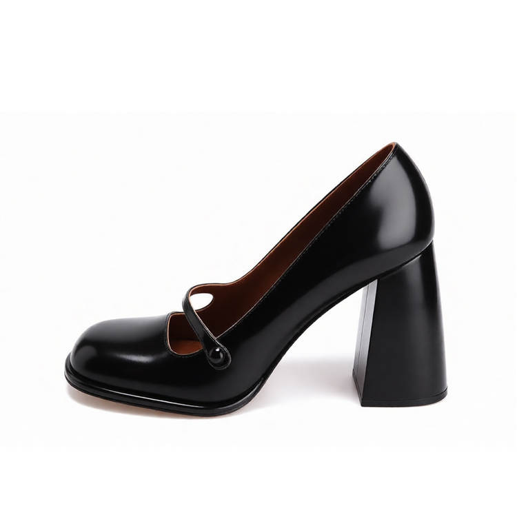 SHUSHU/TONG Sheepskin Chunky Heel Mary Jane Shoes 10cm Women's