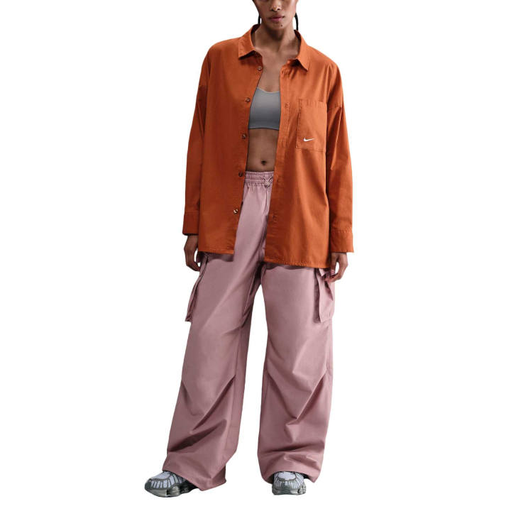 Nike Nike Sportswear Shirts Women's Dark Reddish Umber/Sail White Lapel Moderate
