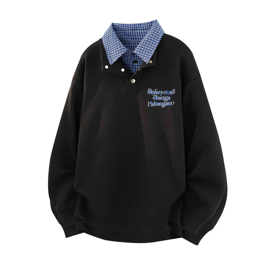PAL ONGACO Sweatshirts Unisex Shirt Collar Moderate Mock Two Piece