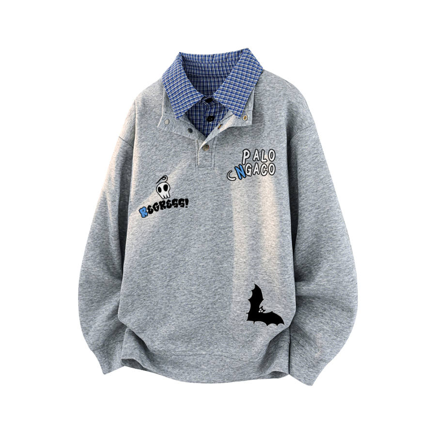 PAL ONGACO Sweatshirts Unisex Shirt Collar Moderate Mock Two Piece