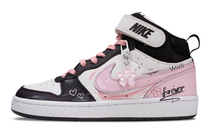 Nike Nike Court Borough 2 Peach Spirit Leather High top Kids' Skateboarding Shoes Pink Unisex