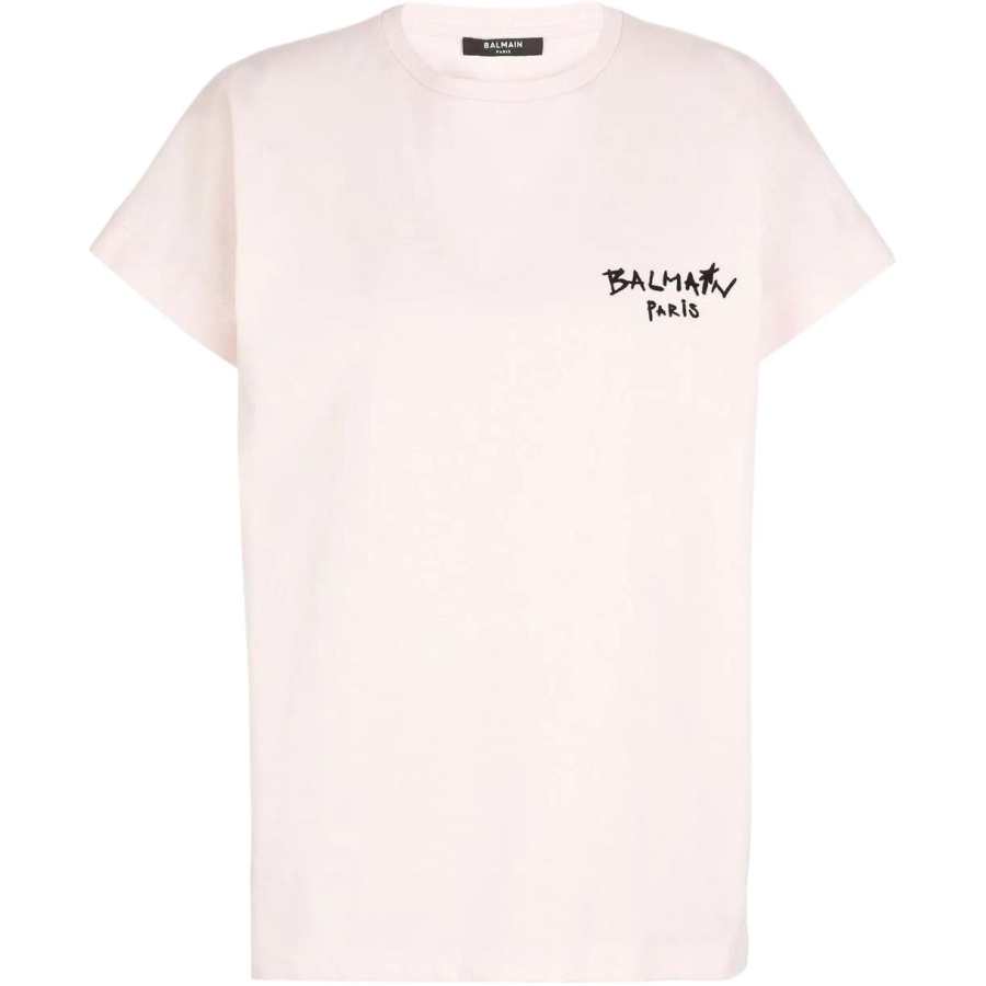 BALMAIN T Shirts Women's Pink Crew Neck Moderate Straight Fit