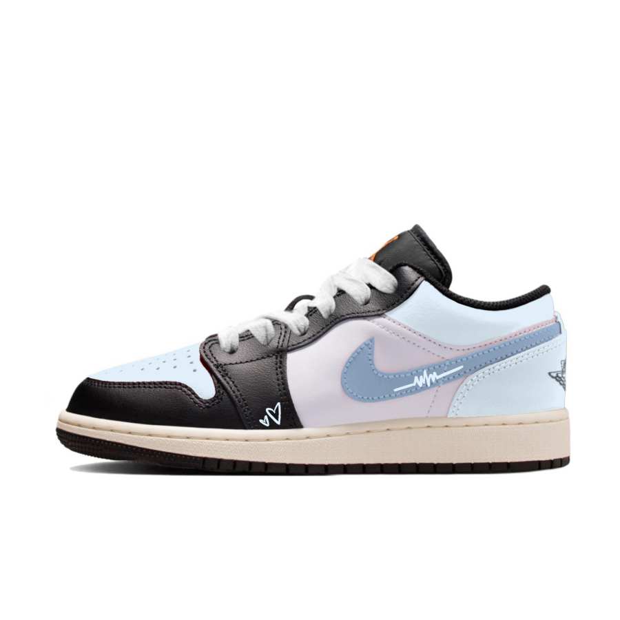 Jordan Jordan Air Jordan 1 Low Slip Resistant Abrasion Resistant Low top Children's Basketball Shoes Black Blue Unisex