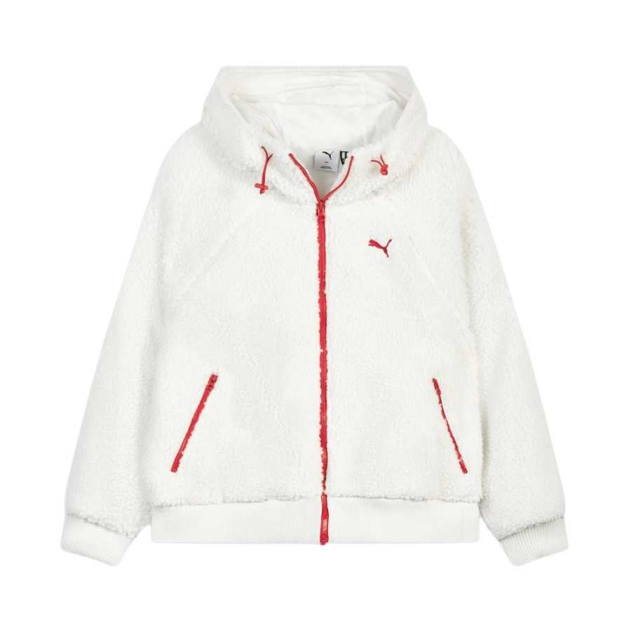 PUMA Velvet Jackets Women's Warm White Hooded Moderate