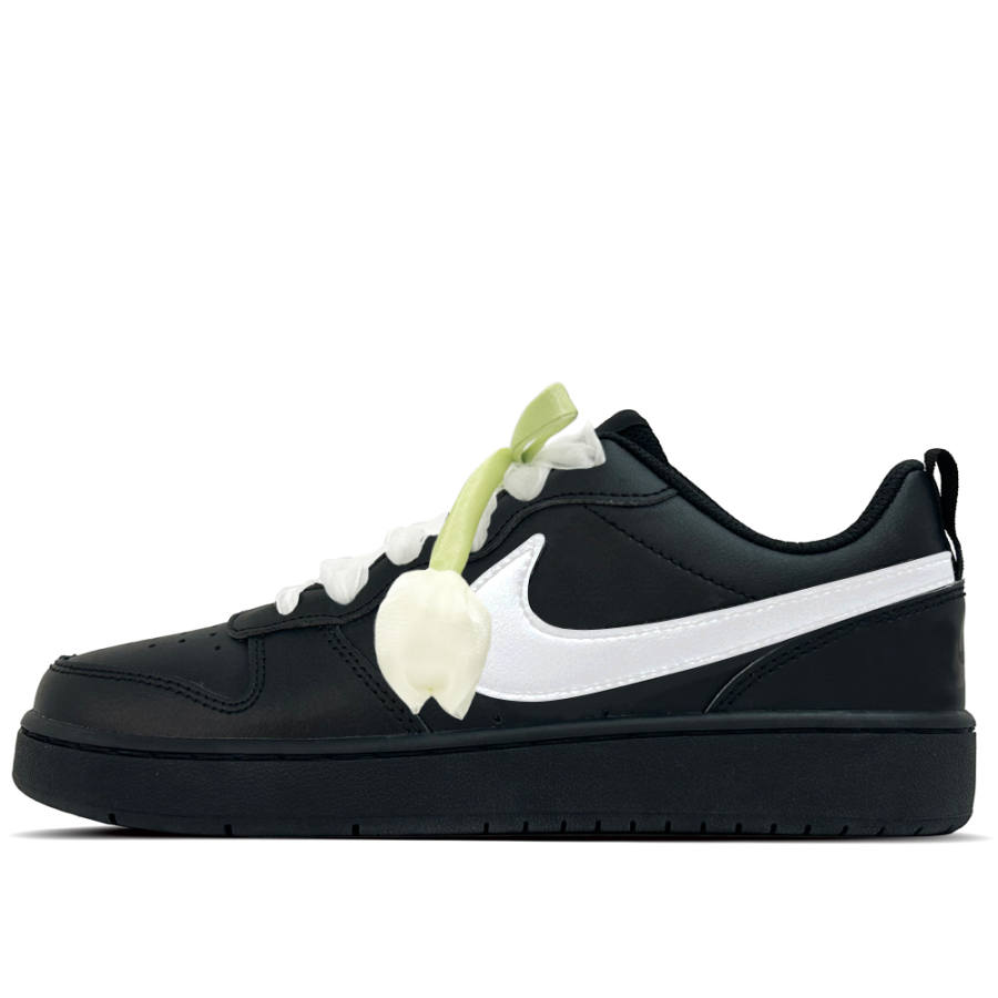 Nike Nike Court Borough Cotton White Tulip Leather Slip Resistant Low top Kids' Skateboarding Shoes Black Teenagers