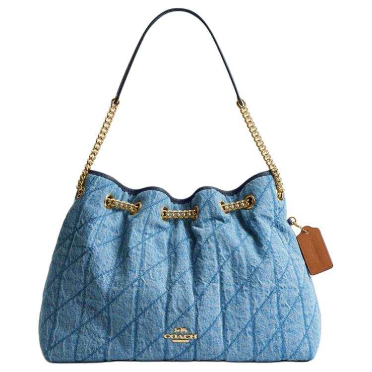 COACH COACH Chain Denim Shoulder Bag Large Women's Blue