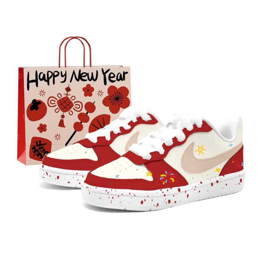Nike Nike Court Borough 2 Blessing Arrives, Crafted By Kung Fu Rabbit Leather Low top Kids' Skateboarding Shoes Red Unisex