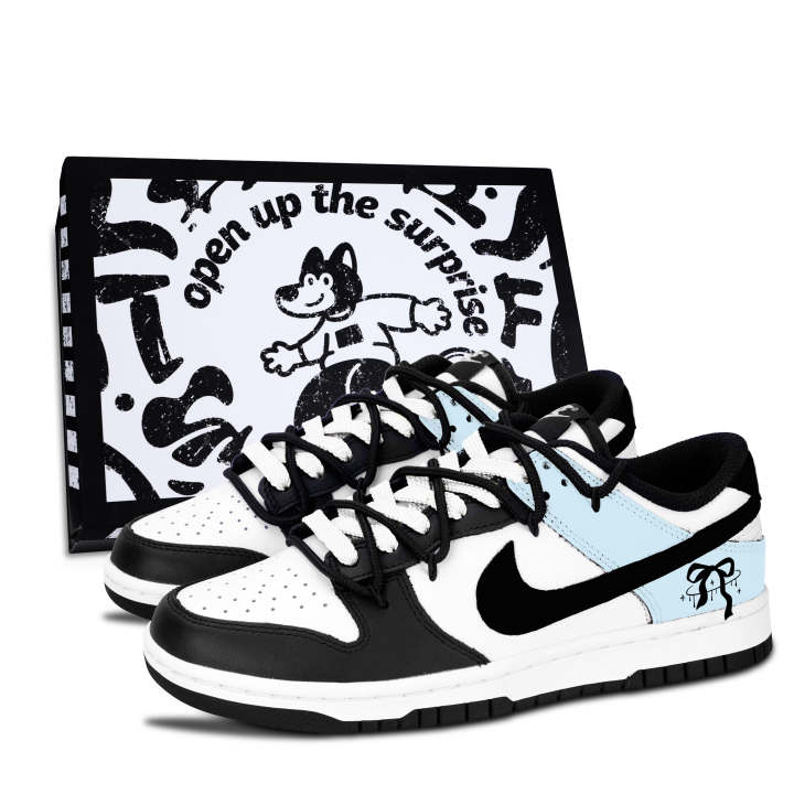 Nike Nike Dunk Black White, Soft Blue Butterfly Knot Leather Slip Resistant Abrasion Resistant
