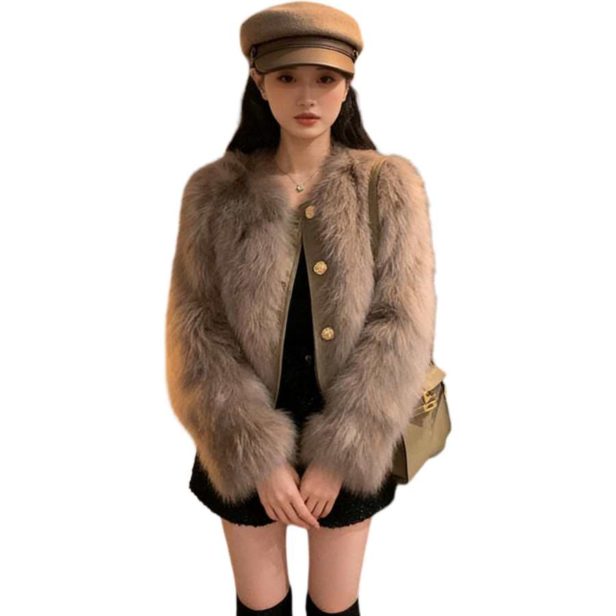 VENICEW Furs Women's Collarless Thickened