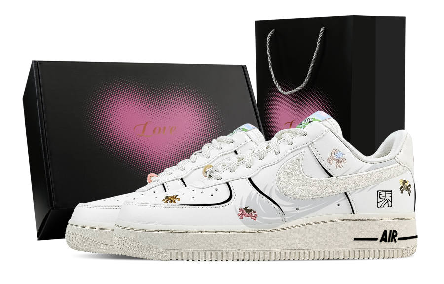 Nike Nike Air Force 1 Ma Zhai Hong Tu, Heart Box Breathable Low top Skateboard Shoes Women's White