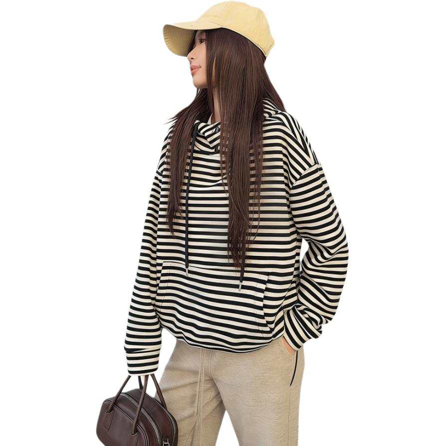 SIXUSICHOU Sweatshirts Women's Stripes Hooded Thickened