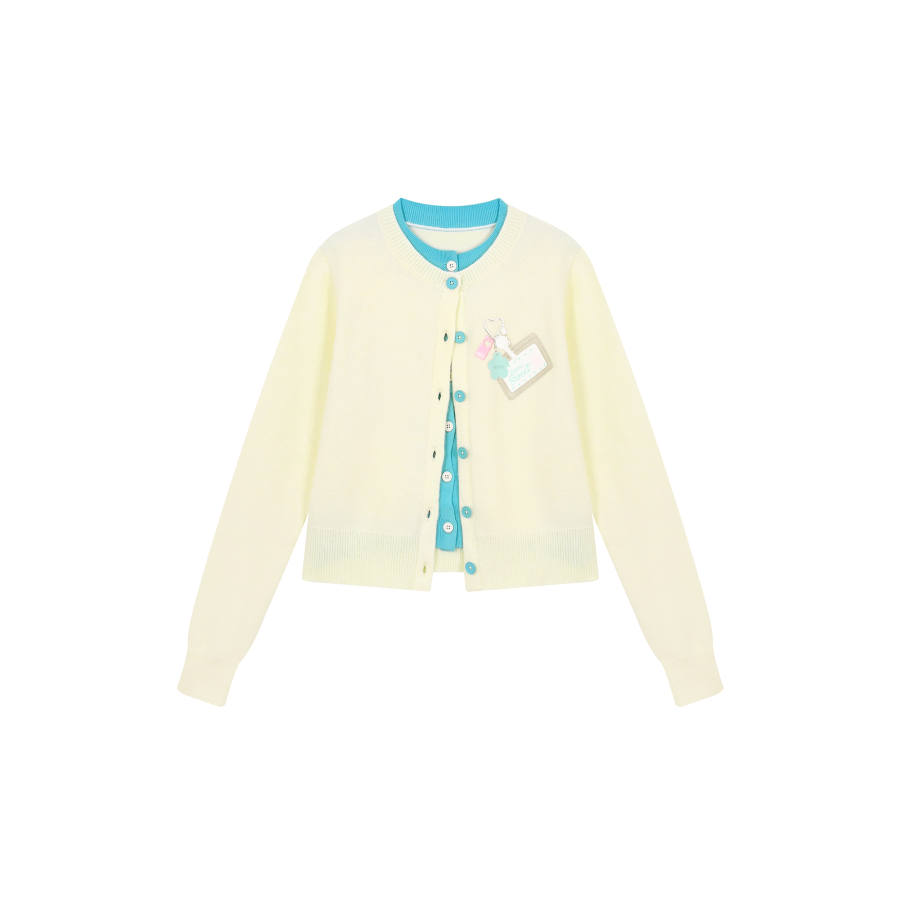 Umoumo Knitwear Women's Yellow Crew Neck Moderate Mock Two Piece