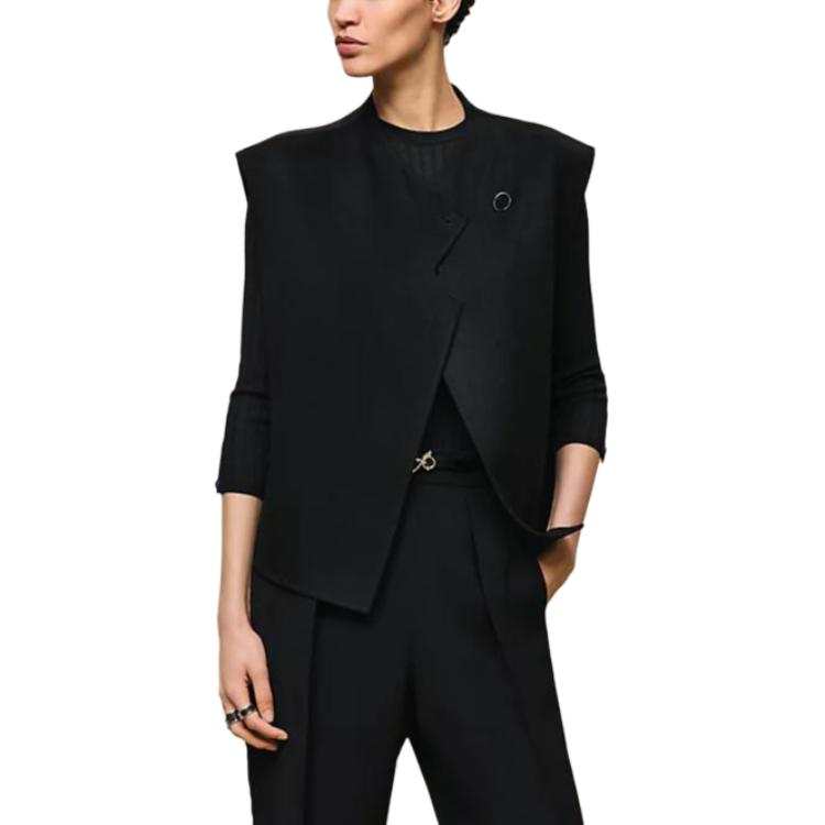 HERMES Vests Women's Black Crew Neck Moderate Other