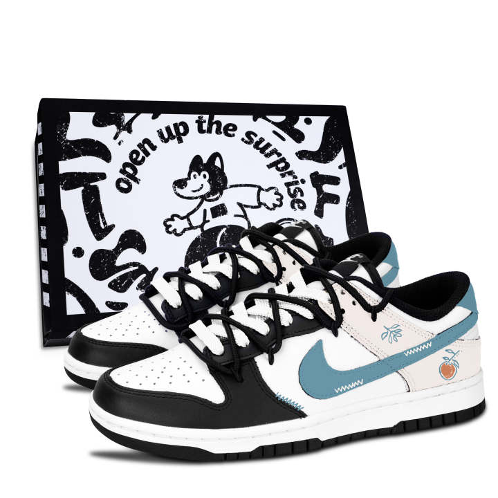 Nike Nike Dunk Black White, Light Orange Green Soft Leather Slip Resistant Abrasion Resistant