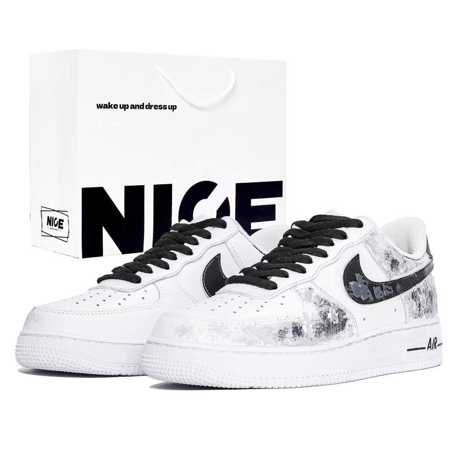 Nike Nike Air Force 1 Cushioning Height Increasing Slip Resistant Low top Skateboard Shoes Unisex Gray Black White