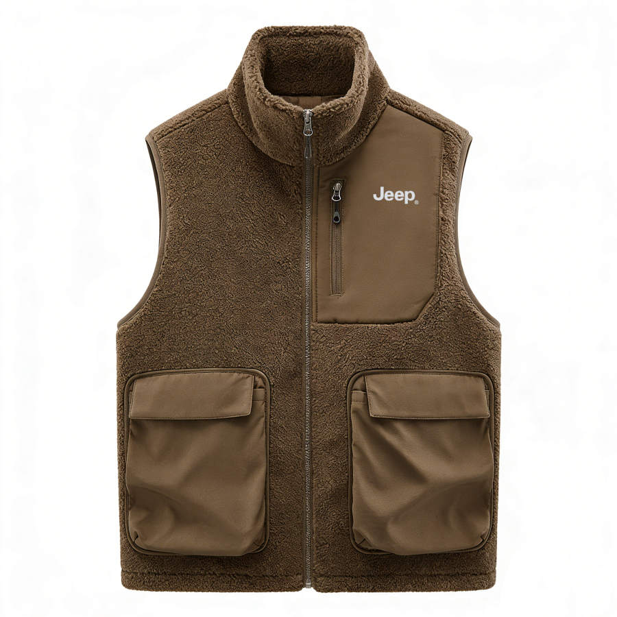 Jeep Vests Men's Stand Collar Thickened And Fleece Lined Knitted Fabric