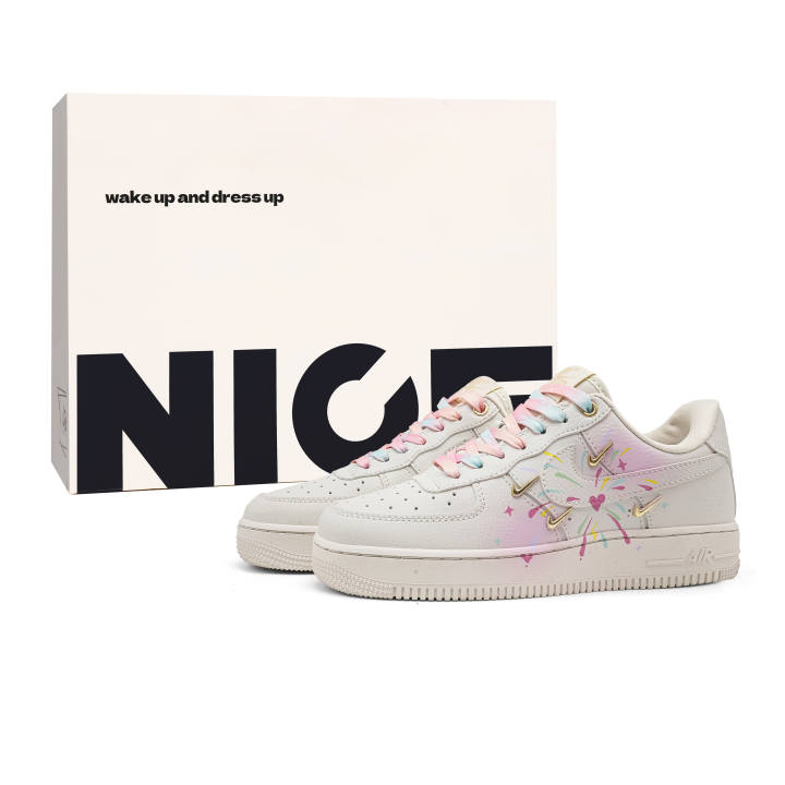 Nike Nike Air Force 1 Firework Cushioning Lightweight Slip Resistant Low top Skateboard Shoes Women's White Pink