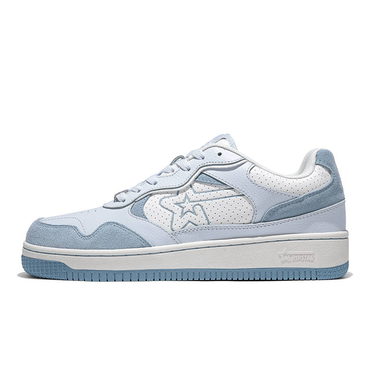 RIPSTAR Flow Mist Blue Height Increasing Abrasion Resistant Slip Resistant Low top Skateboard Shoes Unisex White Blue