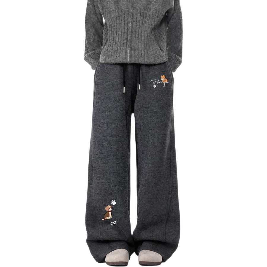HUANQIU Casual Pants Unisex Thickened And Fleece Lined Straight Fit Pants