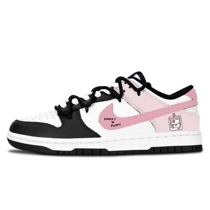 Nike Nike Dunk Black White, Pink Cute Sweet Puppy Leather Slip Resistant Abrasion Resistant Low top Skateboard Shoes Pink
