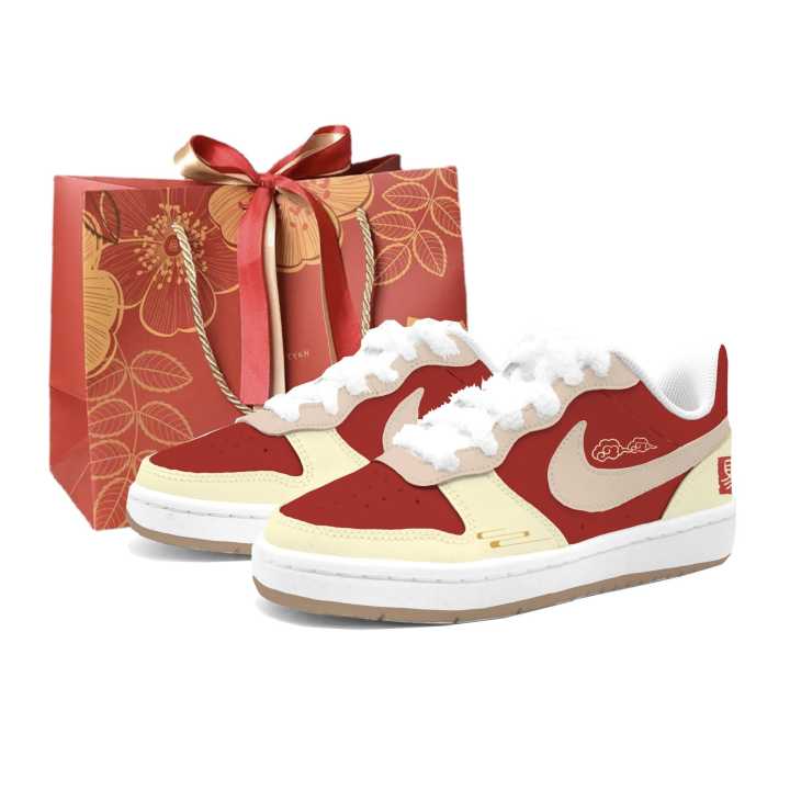 Nike Nike Court Borough 2 Red Horse Cloud, Kung Fu Rabbit Manufacturing Leather Cushioning Abrasion Resistant Slip Resistant
