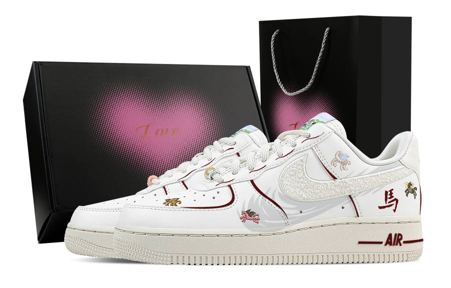 Nike Nike Air Force 1 Wealth And Prosperity Breathable Low top Skateboard Shoes Women's White Red